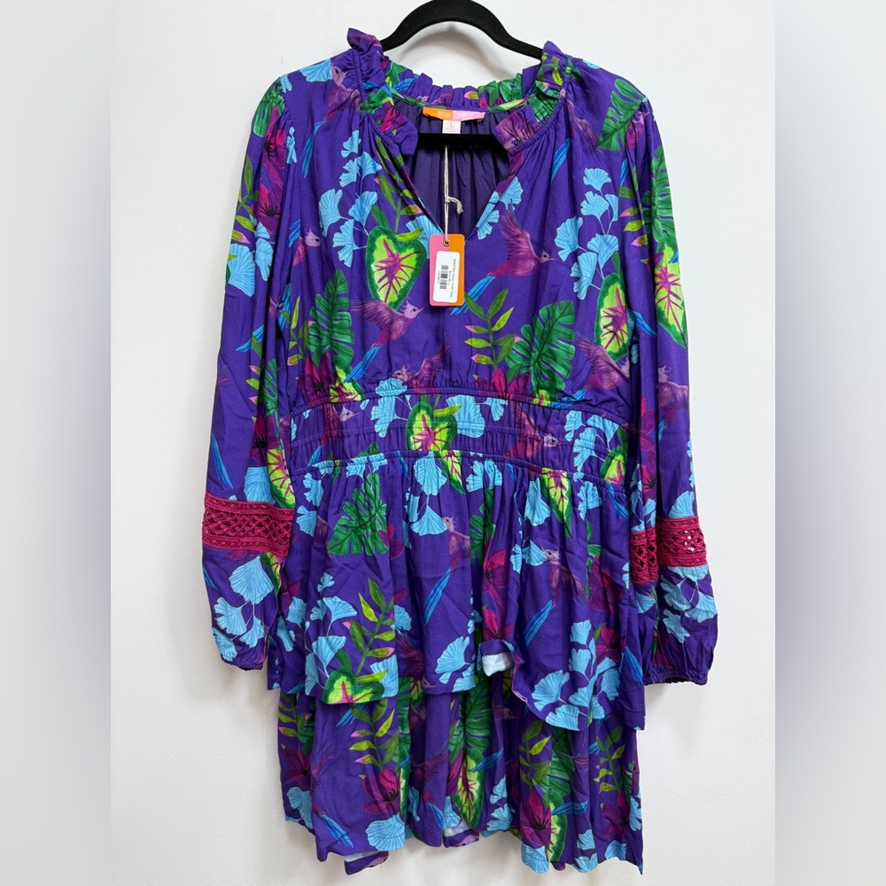 Briton Court Floral Purple Dress with Red Accents, NWt, size Large - Picture 2 of 4